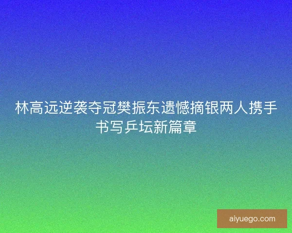 林高远逆袭夺冠樊振东遗憾摘银两人携手书写乒坛新篇章