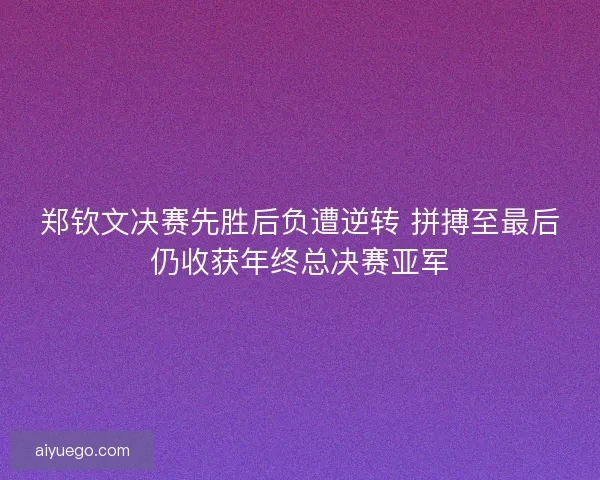 郑钦文决赛先胜后负遭逆转 拼搏至最后仍收获年终总决赛亚军