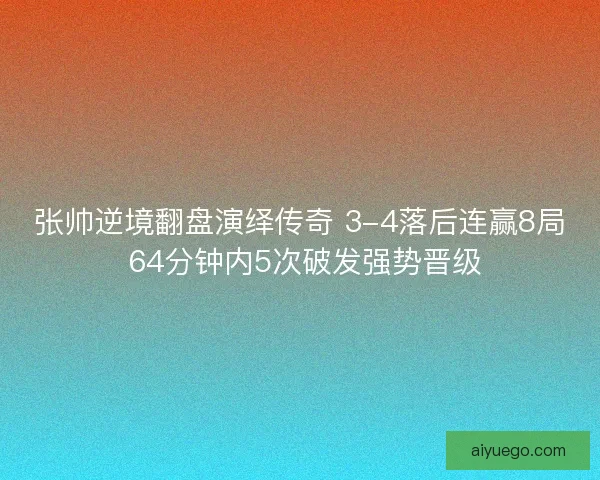 张帅逆境翻盘演绎传奇 3-4落后连赢8局 64分钟内5次破发强势晋级 张帅逆境翻盘演绎传奇 3-4落后连赢8局 64分钟内5次破发强势晋级
